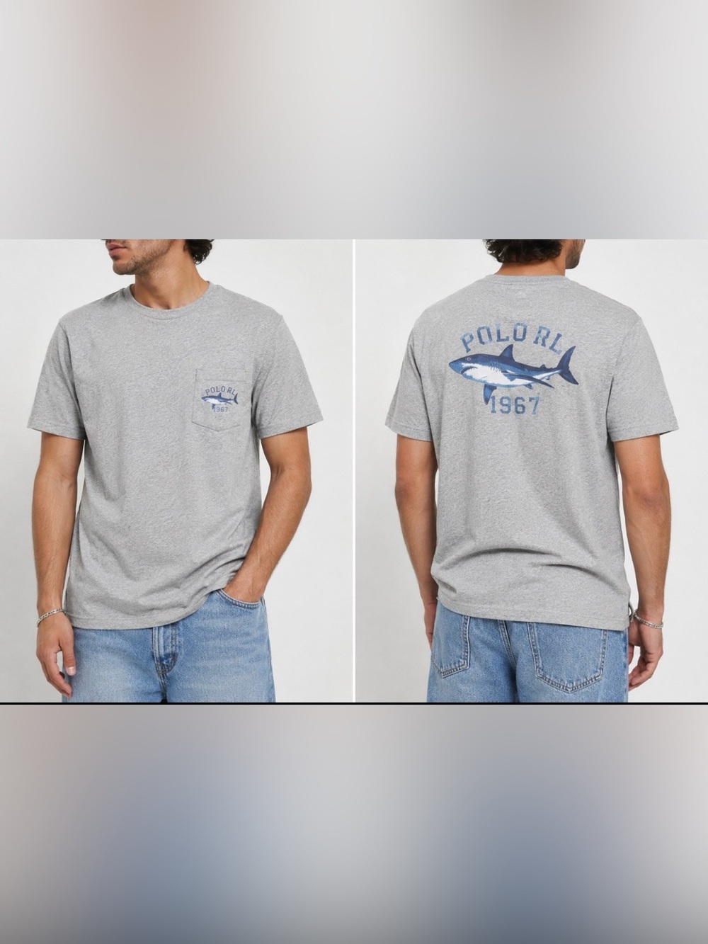 Vintage 2003 Polo Sport Ralph Lauren Shark 1967 Graphic T-Shirt M Gray